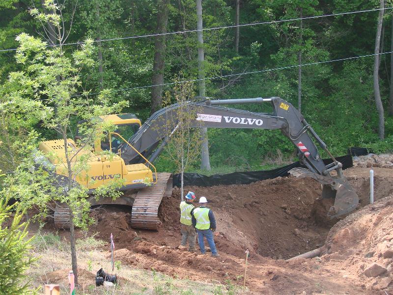 This crew is installing a utility line in Asheville, N.C.